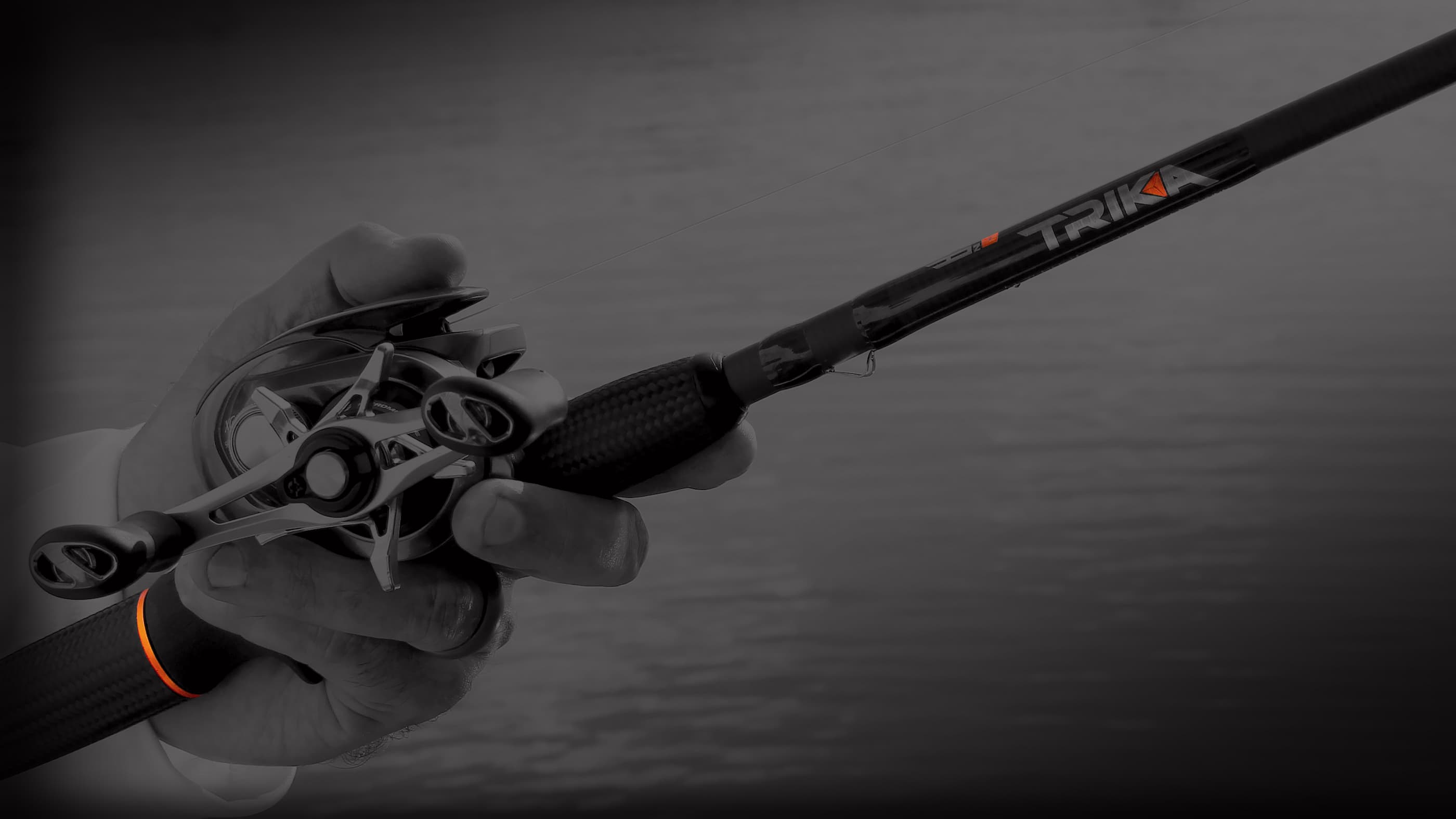 Close up of a rod and reel combination using a Trika fishing rod